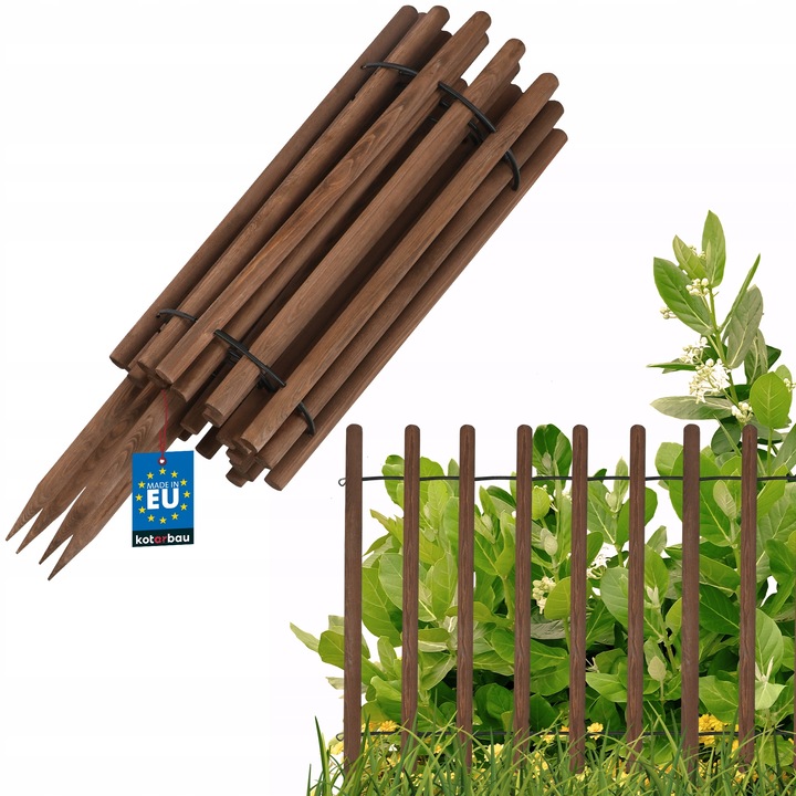 KOTARBAU® Bordura de gradina pentru exterior din lemn, 230 x 80 cm, gard de gradina din lemn, maro, palisada flexibila, decoratiuni de gradina