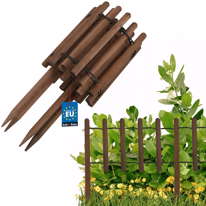 KOTARBAU® Bordura de gradina pentru exterior din lemn, 185 x 55 cm, Gard de gradina din lemn, Maro, Palisada flexibila, Decoratiuni de gradina