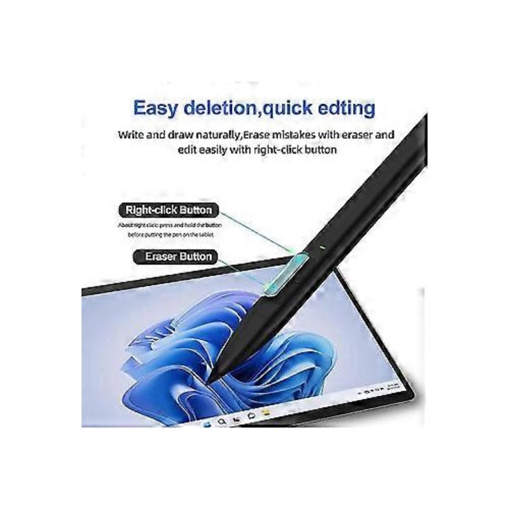Stylus pentru Microsoft Surface, 4096 niveluri presiune, negru, 14x1cm