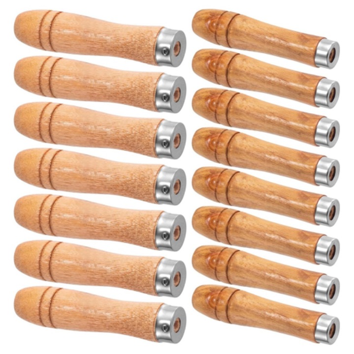 Set 20 manere lemn pentru pile, metal rezistent, 9.4x2.2cm si 10.8x2.5cm, culoare lemn