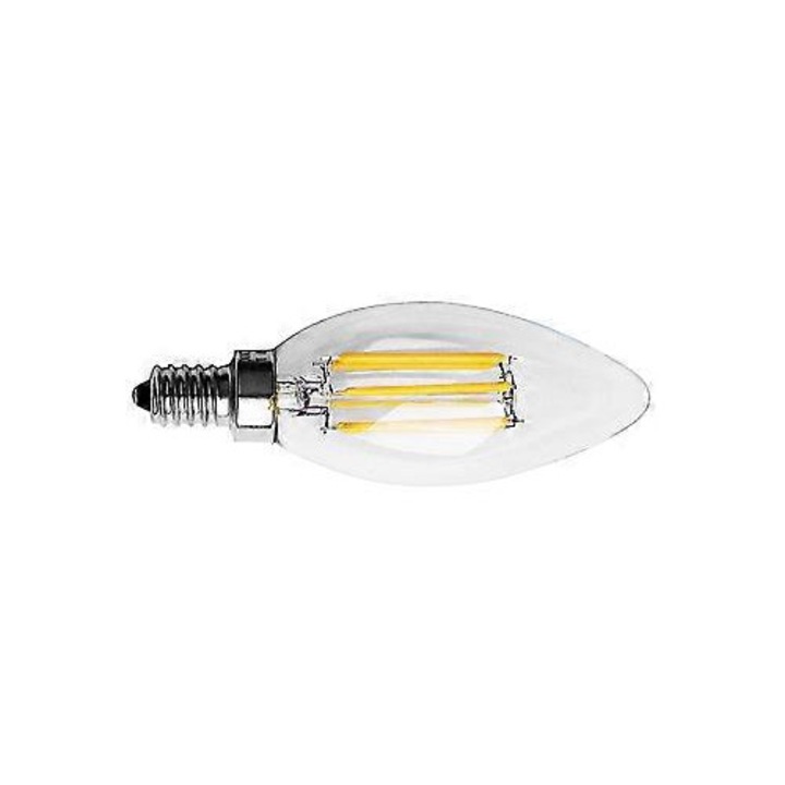 Комплект от 2 LED крушки E12 6W с нажежаема жичка, форма на пламък, топло бяла светлина 10x3.5cm