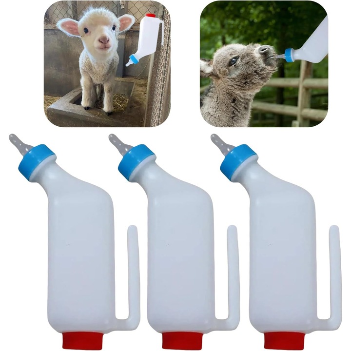 Bárány és kecske cumisüveg, 3 darabos csomag, 800 ml - Tejes vödör cumisüveggel bárányok és kecskék etetéséhez - Függeszthető itatórendszer