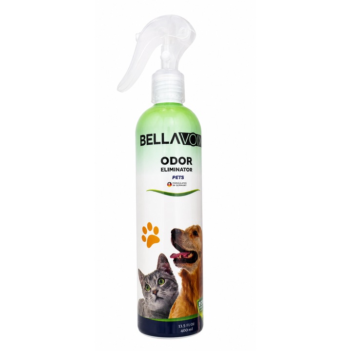 Odorizant Spray pentru Animale, Bellavoix, Elimina Mirosurile Neplacute, Ideal pentru Caini si Pisici, Formula Safe Pet, Prospetime de Lunga Durata, 400ml
