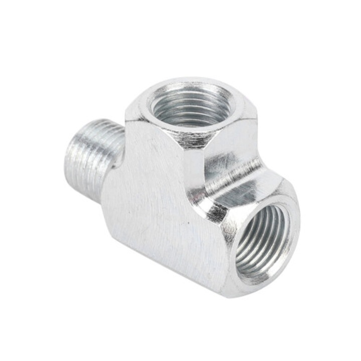 Fiting tip T cu 3 căi din aliaj galvanizat, 1/8" BSPT, universal, pentru senzori de ulei, temperatură și manometre