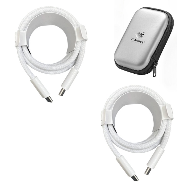 2 db USB-C-C Woven 240W adatkábel készlet, 2m, kompatibilis iPhone 17/ 16/ 15pro/ 15promax, iPad Pro 2020, QUANDES®, tárolótáska
