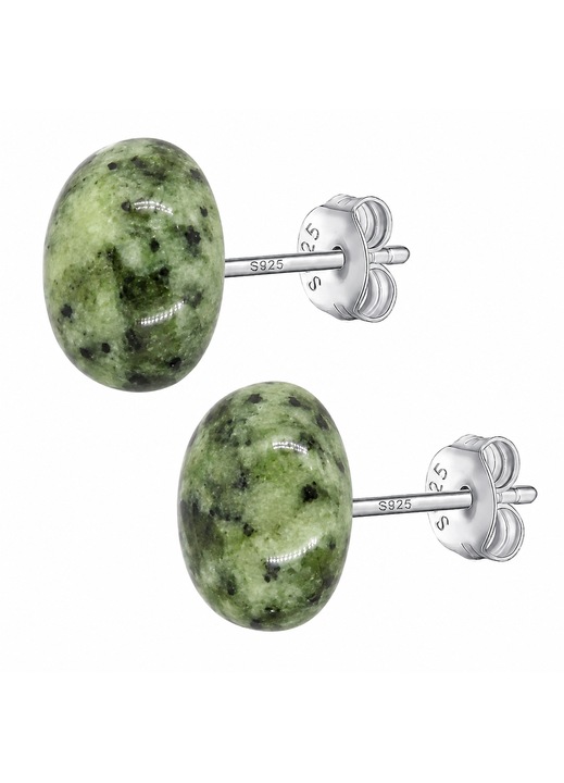 Cercei ovali din argint 925 cu cabochon Serpentin 10x8 mm, prindere fluturas