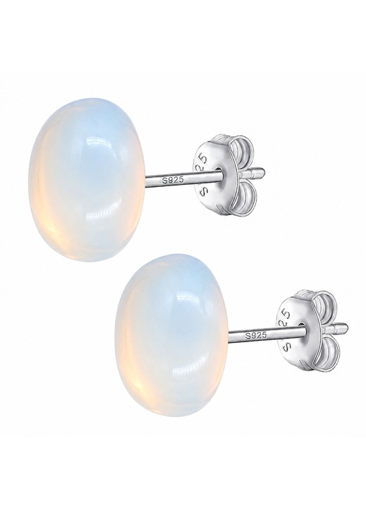 Cercei ovali din argint 925 cu cabochon Opalit 10x8 mm, prindere fluturas