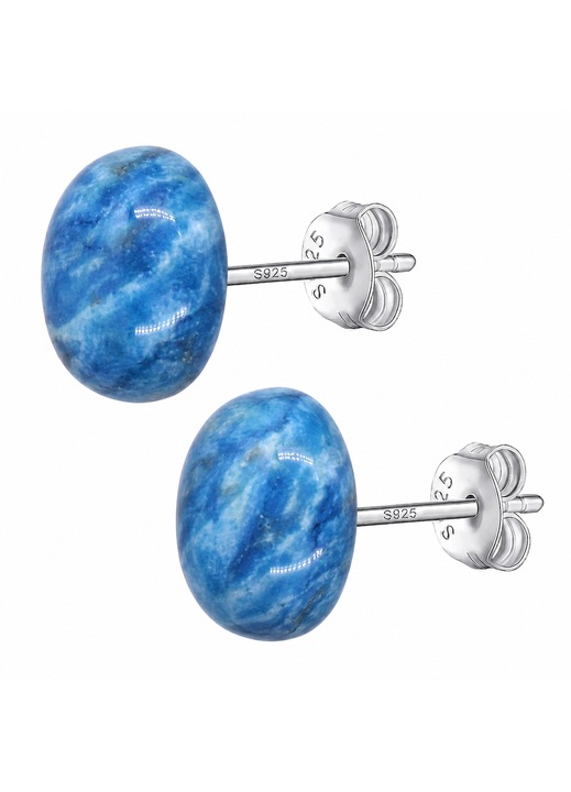 Cercei ovali din argint 925 cu cabochon Jasp Albastru 10x8 mm, prindere fluturas