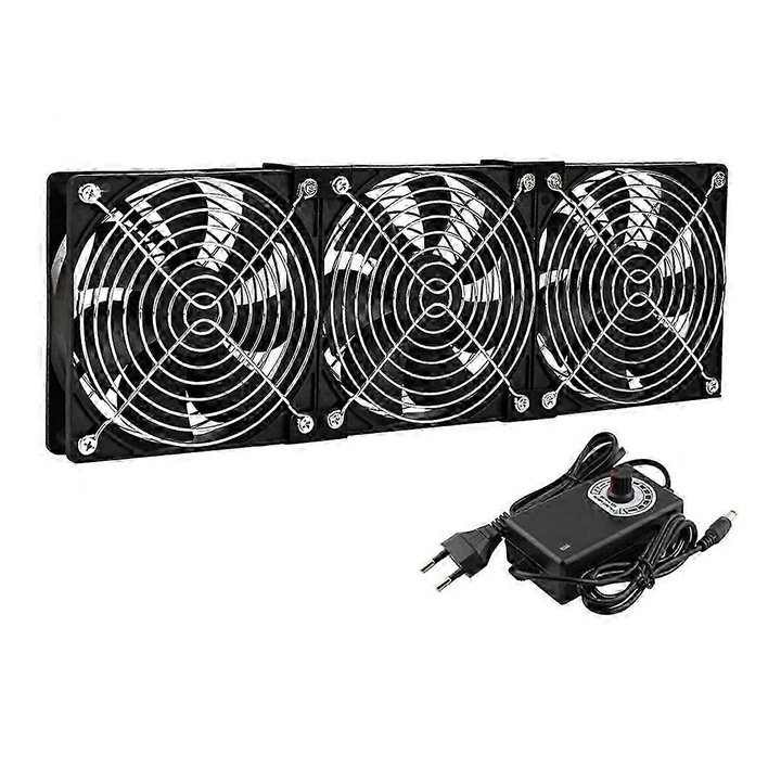 Ventilator PC 3x120mm cu regulator viteza, negru, 100-240V, set