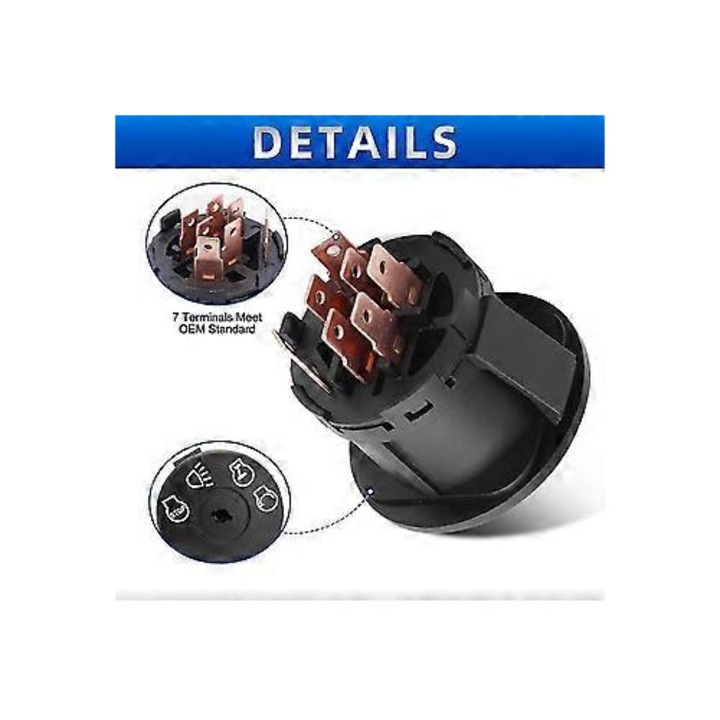 Comutator aprindere cu cheie, 7 terminale, negru, plastic, universal, 1x7cm