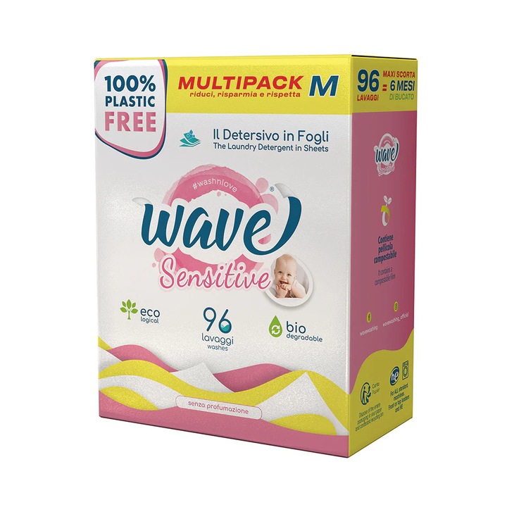 Wave Sensitive hipoallergén illatmentes mosócsíkok - 96 mosás