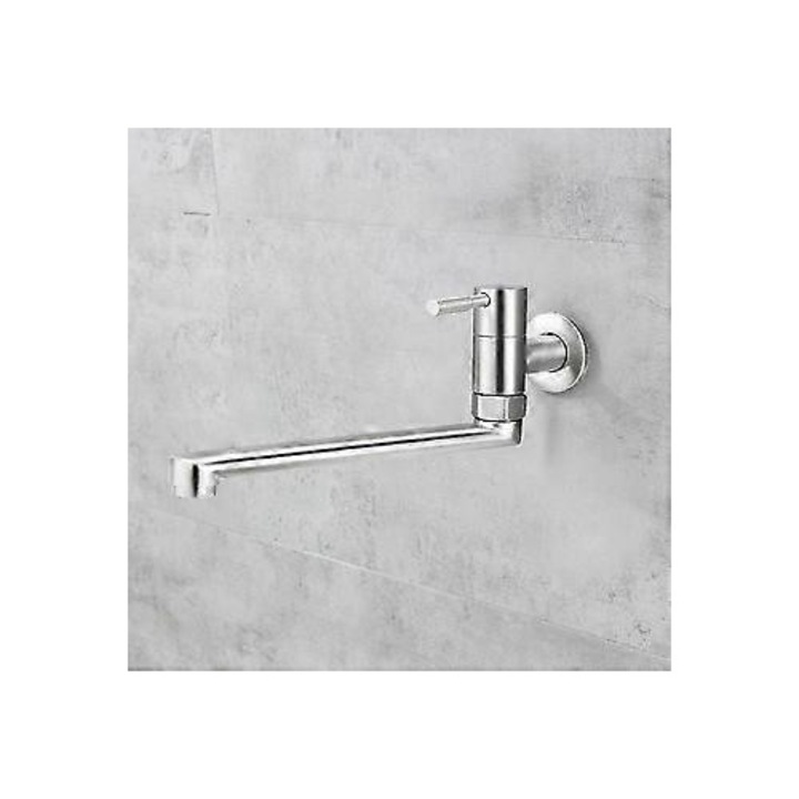 Konyhai fali csaptelep, egykaros, 304-es rozsdamentes acél, ezüst, 25cm