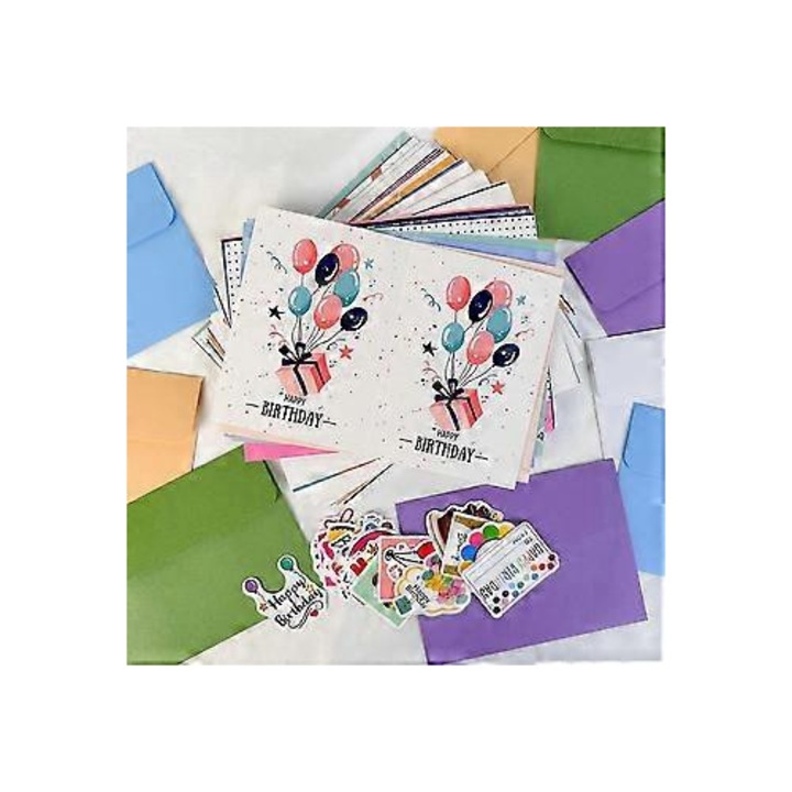 Set felicitari mari cu plicuri multicolor si autocolante 50 buc