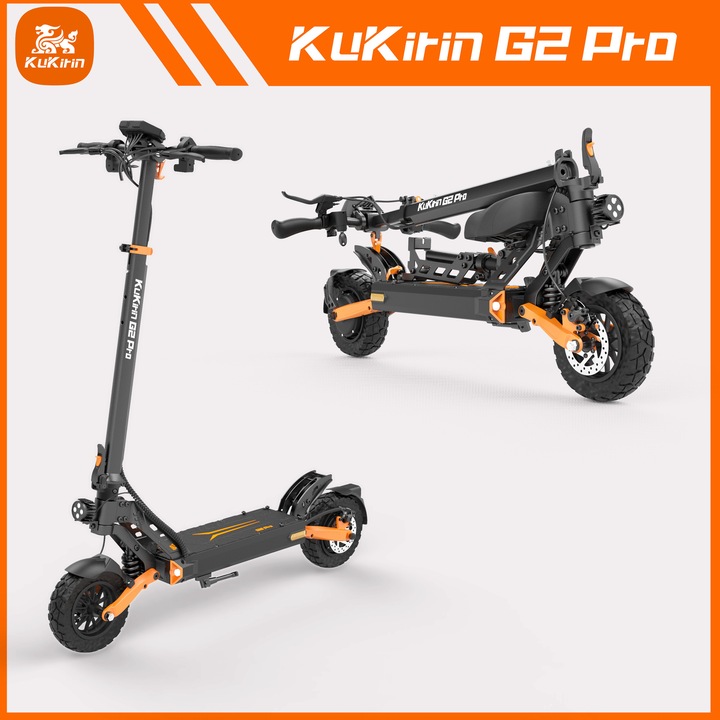 Trotineta electrica KuKirin G2PRO 48V 15.6Ah – autonomie de 55 km, pliabila, suspensie dubla all-terrain, pedale antiderapante si lumini LED