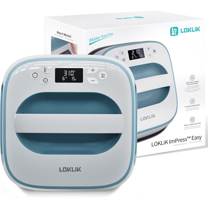 Presa termica Loklik Easy Heat Press, albastru, pentru textile si accesorii