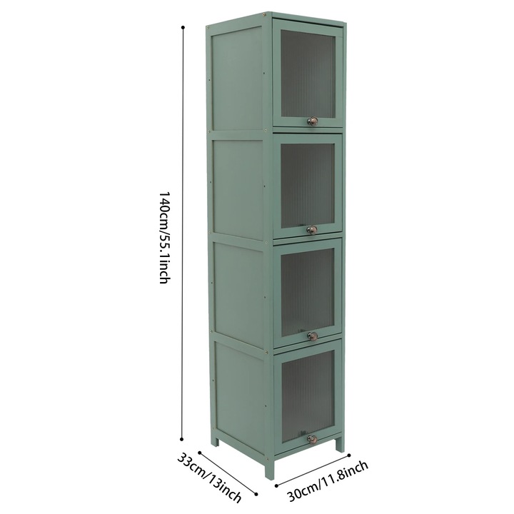 Dulap baie, dulap de colt pentru podea cu usa, 4 rafturi, ingust 30×33×140 cm, dulap de depozitare, verde