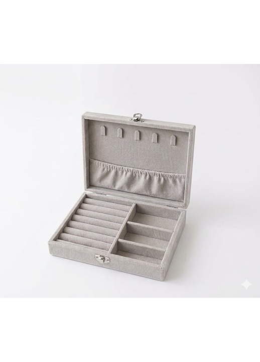 Organizator depozitare bijuterii premium, catifelat (tip Paros), elegant si compact – 20 × 15 cm