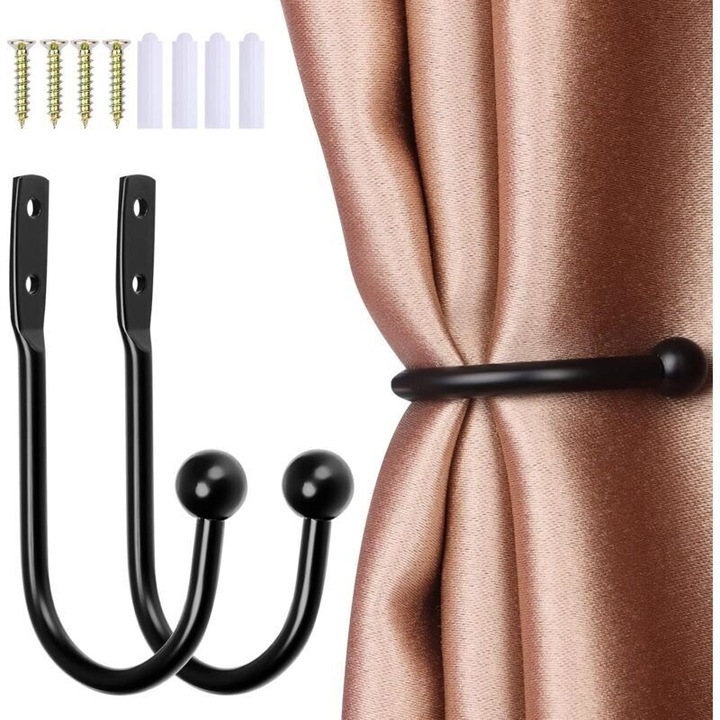 Set 2 suporturi perdea metalice negre 16x9cm