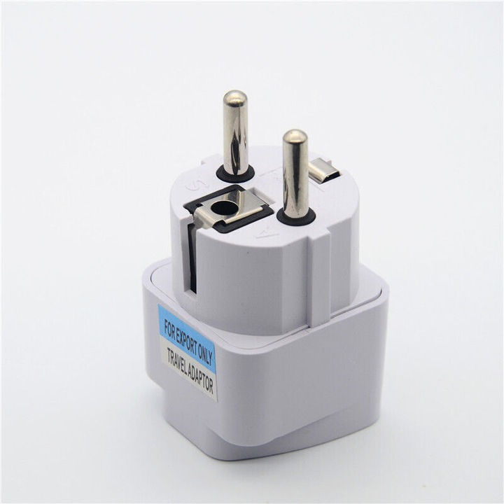 Adaptor priza european Schuko tip E/F set 10 buc alb 3.7x3.4x5cm