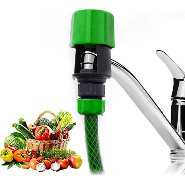 Kerti tömlő adapter, univerzális, ABS műanyag, zöld, 13cm