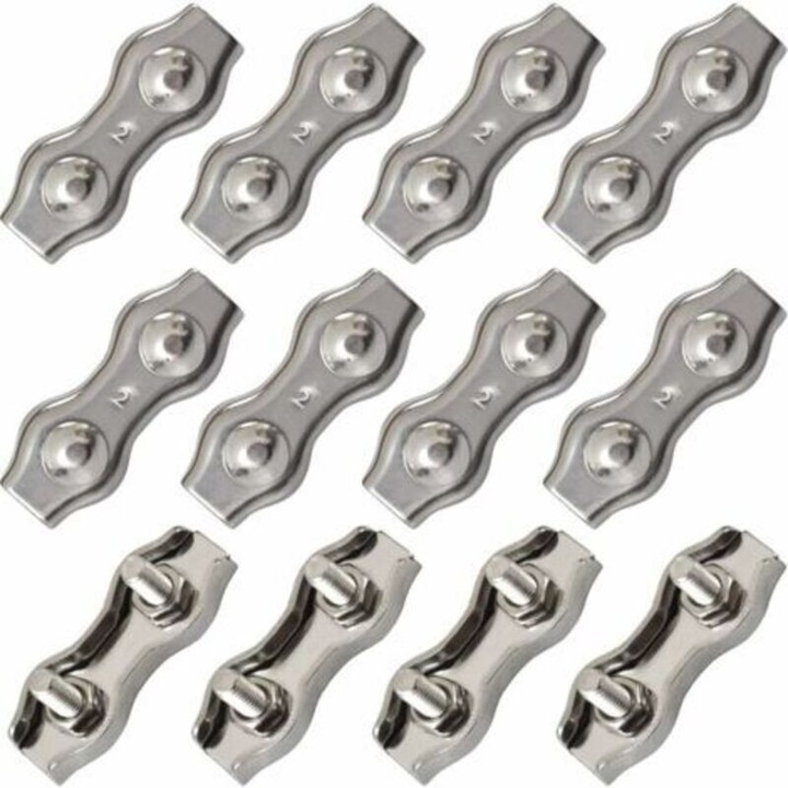 Cleme cablu inox M2 set 12 buc 3x1.2cm argintiu