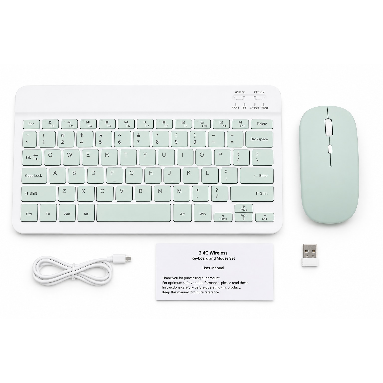 Kit Tastatura + Mouse Wireless Bluetooth Sigloo®, compatibil cu orice tableta, smartphone, laptop, Tv, calculator, Slim, Silentios, Multi-Device (iOS/Android/Windows), Verde