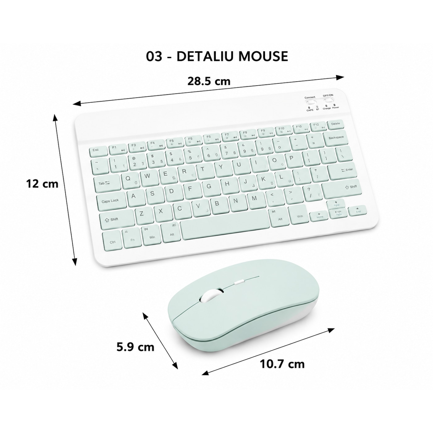 Kit Tastatura + Mouse Wireless Bluetooth Sigloo®, compatibil cu orice tableta, smartphone, laptop, Tv, calculator, Slim, Silentios, Multi-Device (iOS/Android/Windows), Verde
