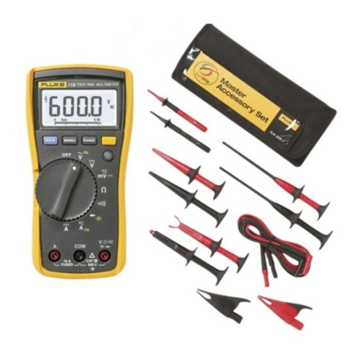 Мултиметър Fluke 115, комплект аксесоари TLK-225, 10 измервания, 84x167x46mm