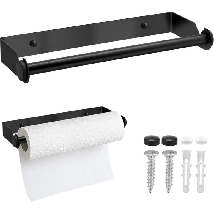 Suport prosoape hartie perete inox negru 28cm