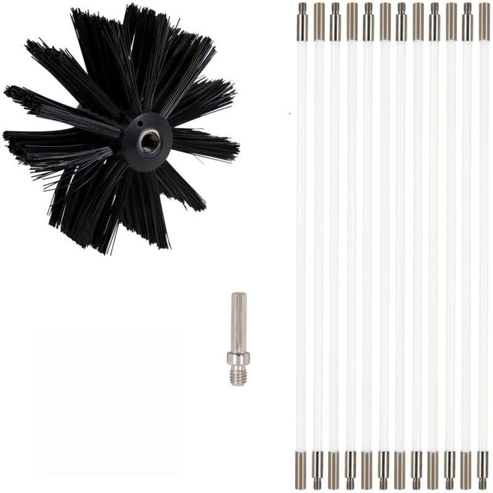 Kéménytisztító kefe készlet, 6 rugalmas rúd 410mm, nylon, 150mm átmérő