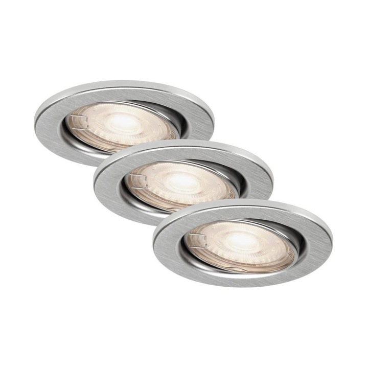 Set 3 spoturi LED incastrabile, 5W, alb cald, aluminiu, 68x60mm, reglabil, dimabil, IP23