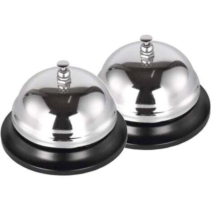 Set 2 clopotei de masa, otel inoxidabil, argintiu, 85x65mm