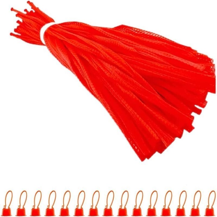 Set 100 saci plasa reutilizabili, rosu, 45cm, cu clips