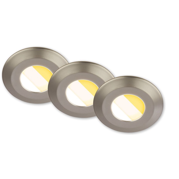 Spoturi LED set 3, IP44, variabila, nichel mat, 9x3cm