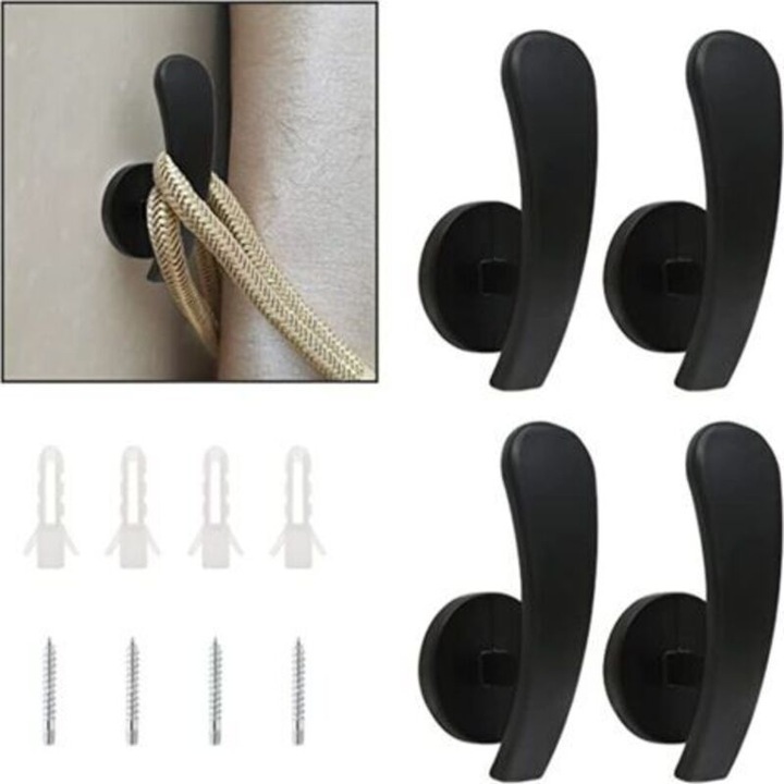 Set 4 carlige metalice negre pentru perdele 6.6x2.8x2.5cm