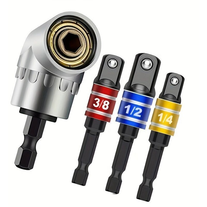 Set 4 extensii burghiu electric, durabil, impact, negru