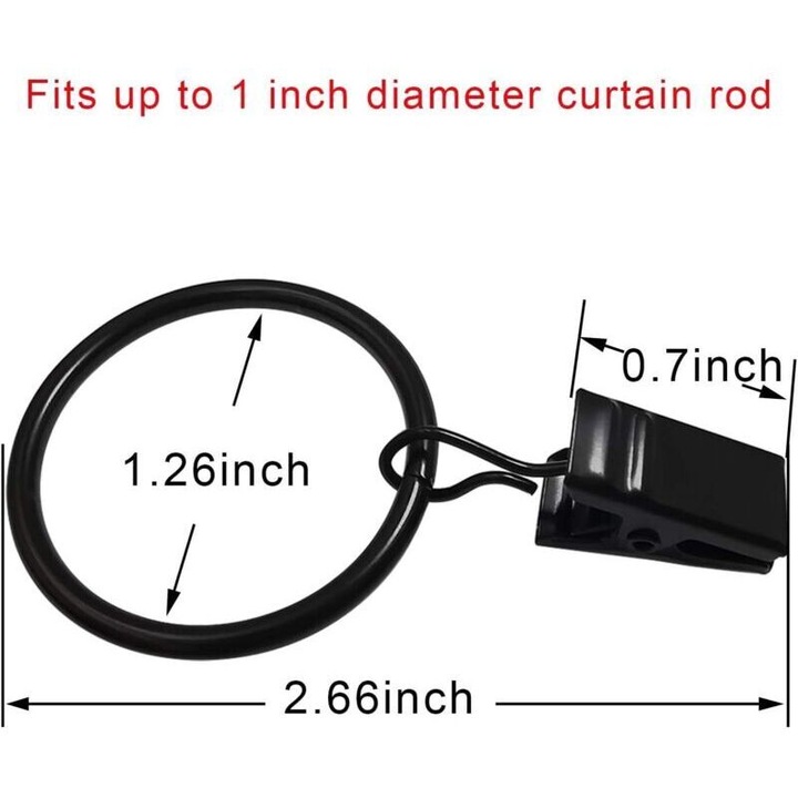 Set 40 inele metalice cu clipsuri pentru perdele, 3.2cm, argintiu