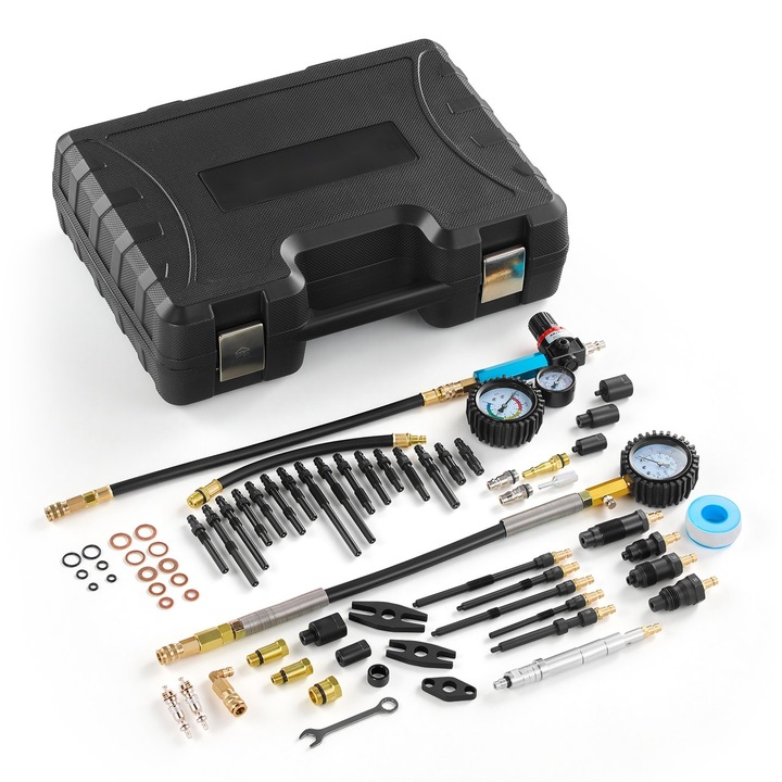 Set tester compresie motor, Trusa testare cilindri si pierderi, Manometru 0-700 PSI, Manometru Scapari 0-100 PSI, 4 Adaptoare, Pentru Masini si Motociclete