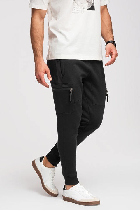 OMBRE, Pantaloni de trening cu croiala slim-fit si snur in talie, Negru, XL