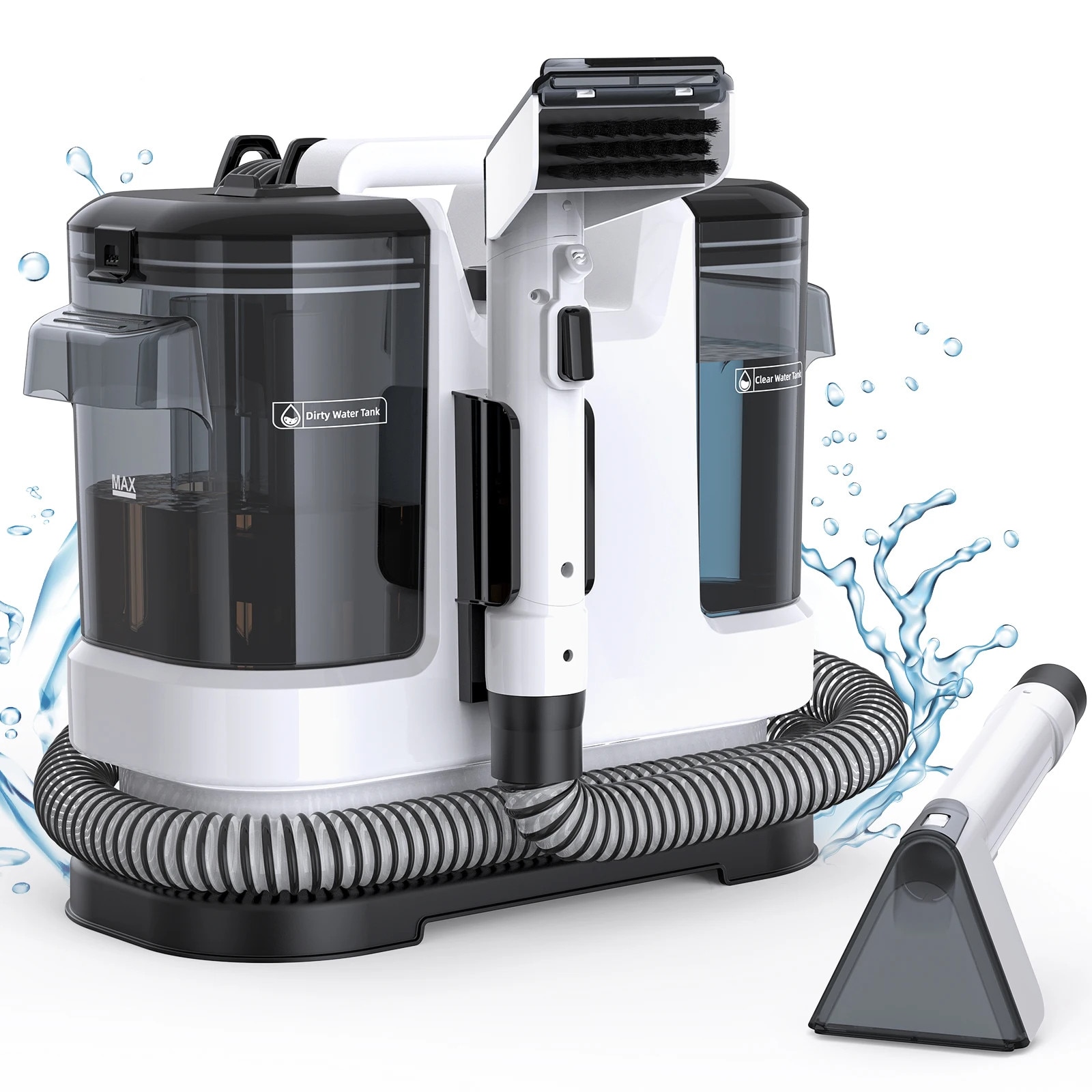 V6, Aspirator cu spalare pentru covoare si tapiterie, 15 kPa Putere de aspirare, 450 W, Rezervor dublu 1, 5 l, De mana, Furtun 1, 7 m, Negru