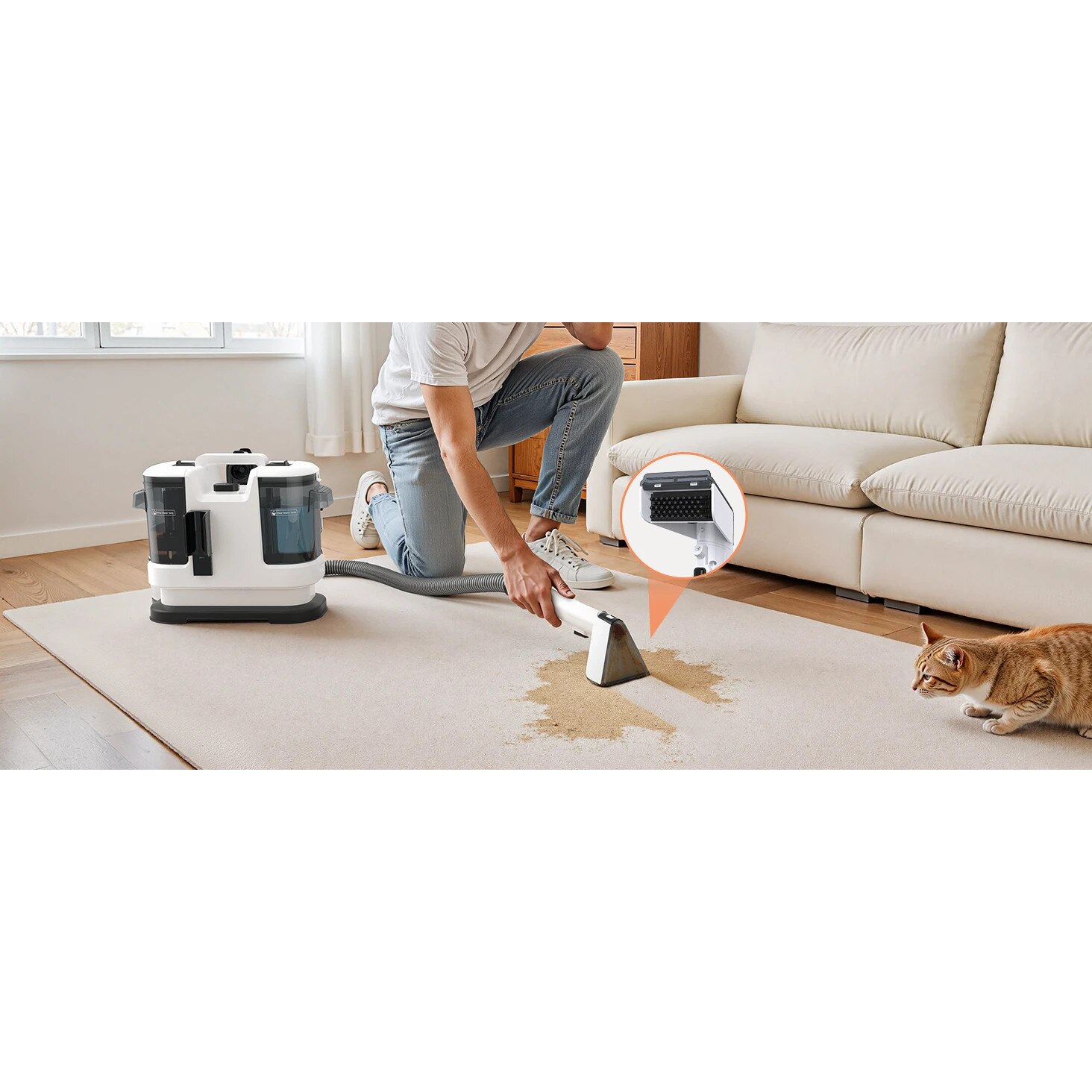 V6, Aspirator cu spalare pentru covoare si tapiterie, 15 kPa Putere de aspirare, 450 W, Rezervor dublu 1, 5 l, De mana, Furtun 1, 7 m, Negru
