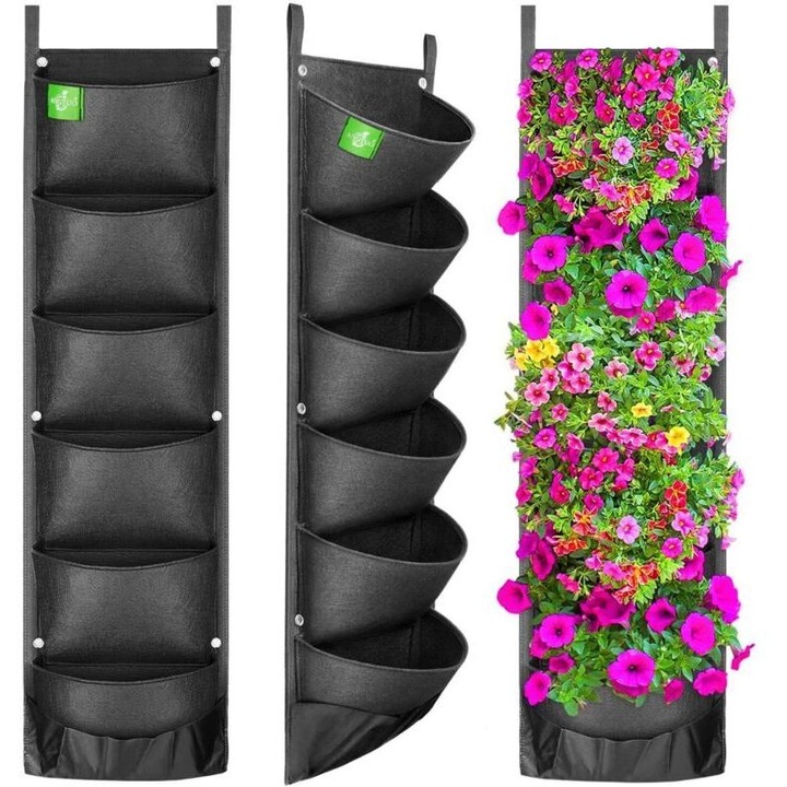 Ghiveci suspendat vertical, 14 buzunare mari, impermeabil, 44.5x11.81 inch, multicolor