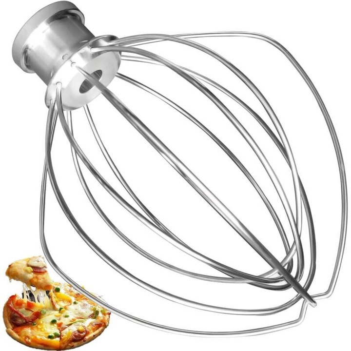 Tel pentru mixer K45WW, din otel inoxidabil, cu fir de sarma, compatibil cu KitchenAid K45/K45SS/KSM75/KSM90/KSM95/KSM100/KSM103/KSM110/KSM150/KSM152/KSM155, pentru mixere cu cap inclinat 4.5/5 L, Argintiu, 1 buc