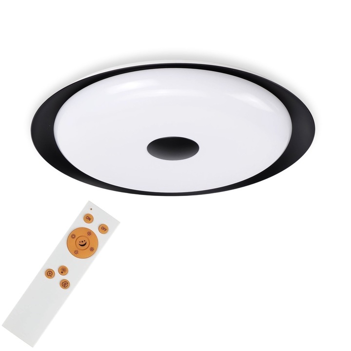 Кръгъл LED плафон 24W, регулируем, черно-бял, 46x7см, с дистанционно управление