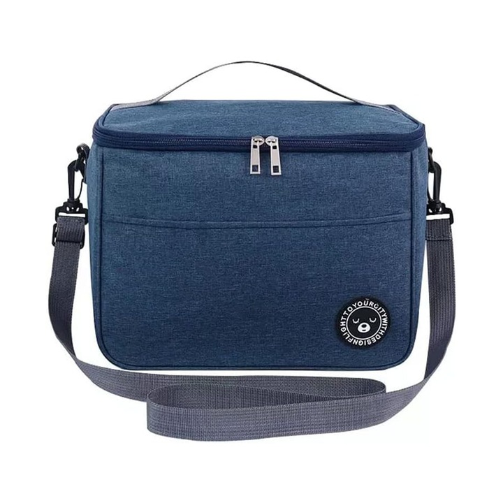 Geanta termica mancare/bauturi NEXTLY, mentinere temperatura la cald/rece, material impermeabil in 3 straturi, transport in mana/pe umar, 24x14x17cm, S albastru