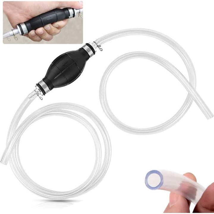 Kézi üzemanyag-átfejtő pumpa, átlátszó PVC tömlő 2m, szett