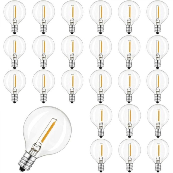 25 db G40 LED izzó készlet, üveg, meleg fehér, IP44, 0.6W, E12, 2200K, 220-240V, kültéri