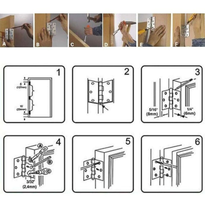 Set 20 balamale inox 4.4x3.2cm cu 120 suruburi M4x16mm pentru mobilier si usi
