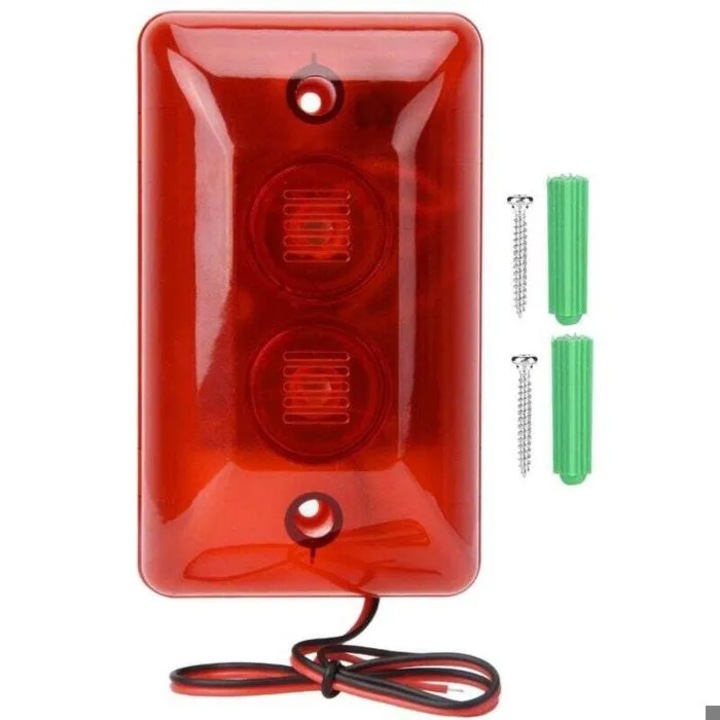 Vezetékes riasztósziréna 12V, piros, kompakt, 110dB, 12x12x6cm