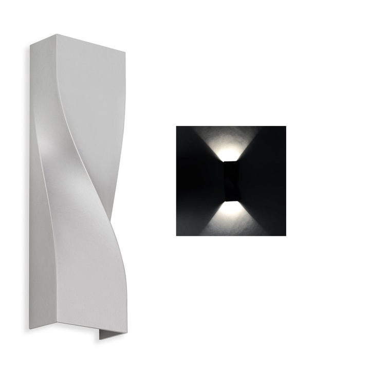 LED аплик за външно ползване 11W, метал, сребрист, 26x8x4см